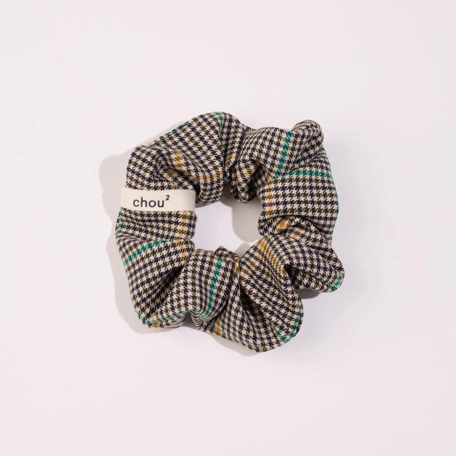 COLETERO Grand Chouchou pata de gallo a rayas amarillas y verdes