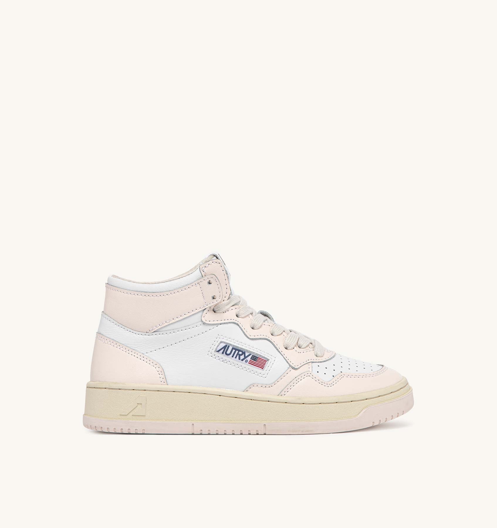 DEPORTIVAS Autry AW23 TWO-TONE MEDALIST MID SNEAKERS IN LEATHER COLOR WHITE AND PINK