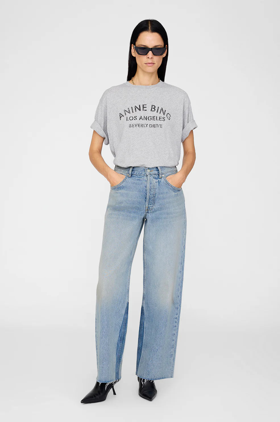 CAMISETA Anine Bing AW25 Cohen tee Los Angeles stencil medium grey