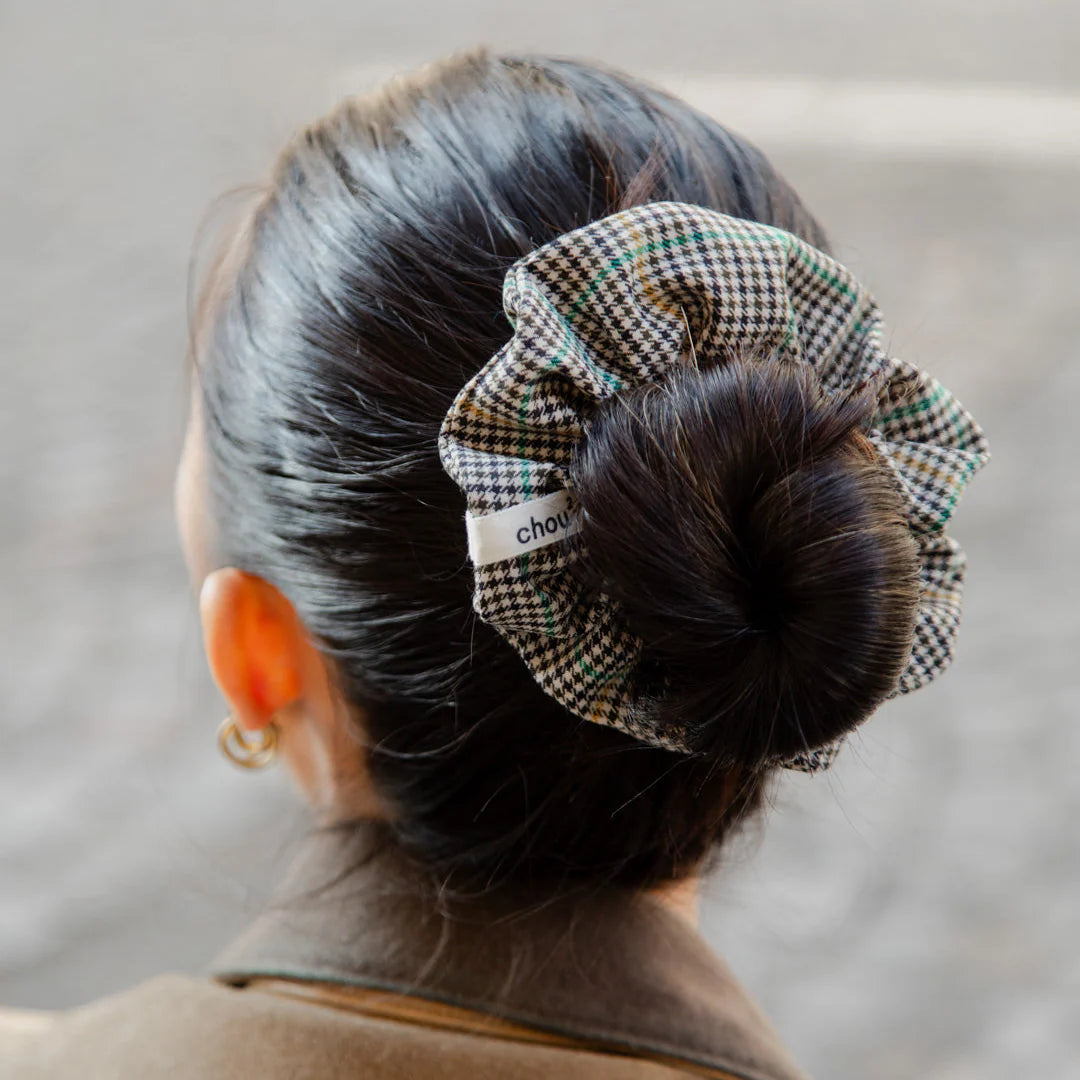 COLETERO Grand Chouchou pata de gallo a rayas amarillas y verdes