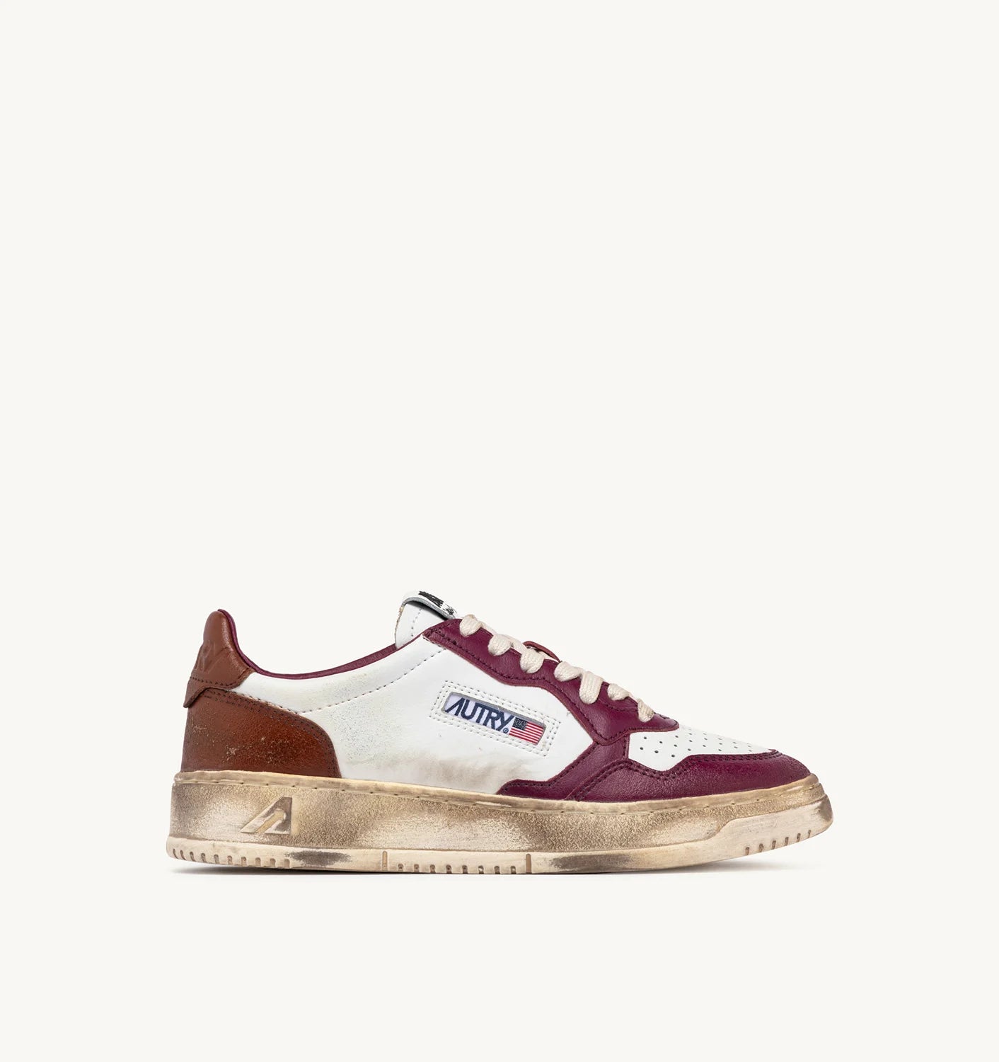 DEPORTIVAS Autry SNEAKERS SÚPER VINTAGE MEDALIST LOW in WHITE, PURPLE and BROWN LEATHER