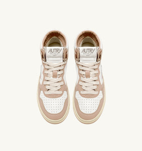 DEPORTIVAS Autry AW23 TWO-TONE MEDALIST MID SNEAKERS IN LEATHER COLOR WHITE AND MUSHROOM